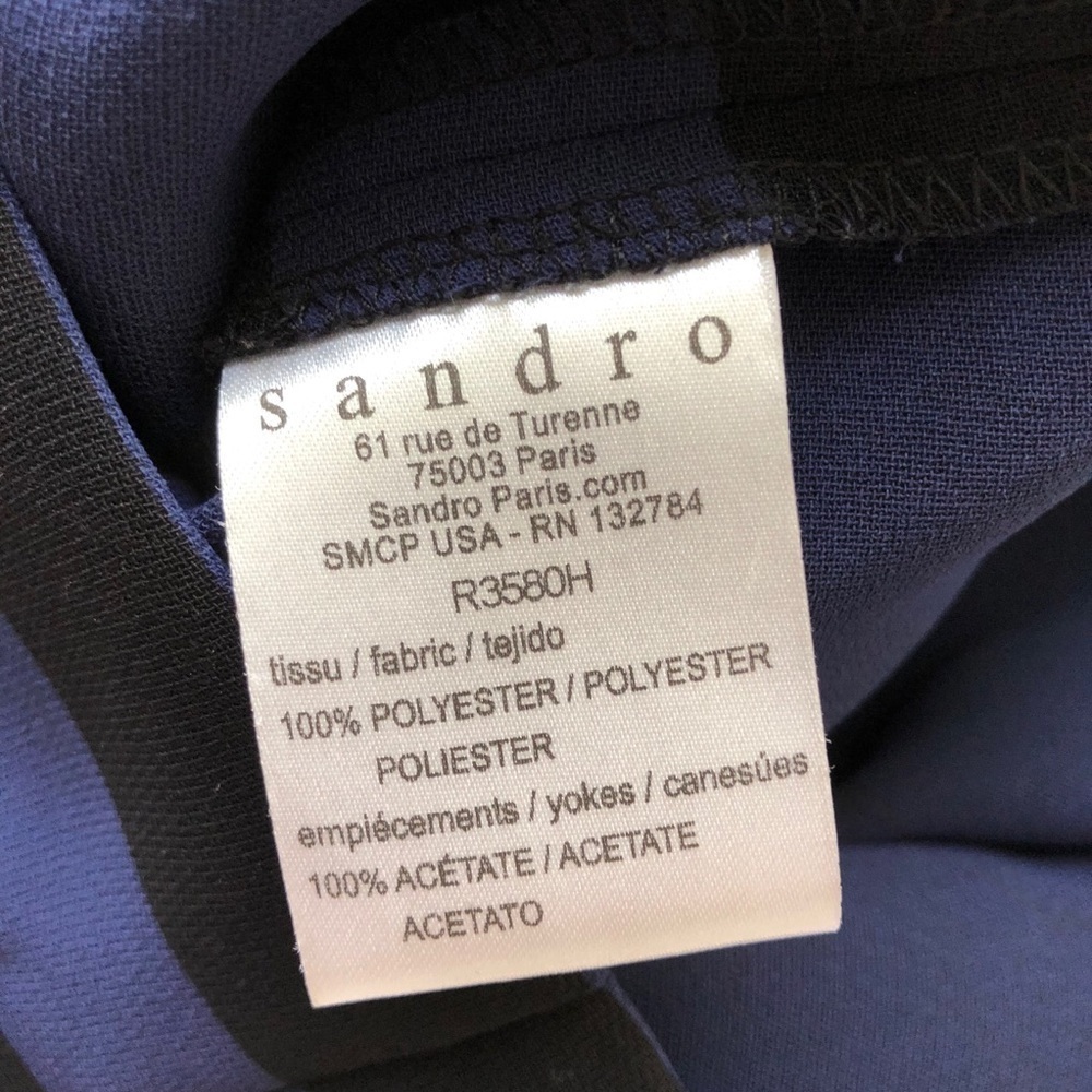 Sandro black navy blue stripe cocktail shift mini dress 1 XS satin - Picture 10 of 11